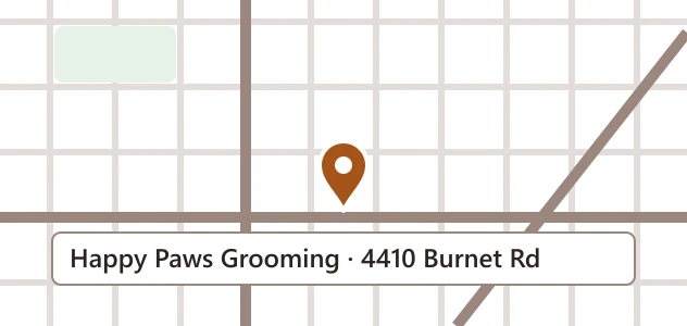 Map showing Happy Paws Grooming, 4410 Burnet Road